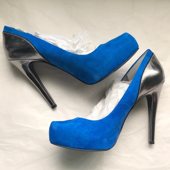 BCBGeneration Shoes - BCBG Generation blue suede & silver leather heels